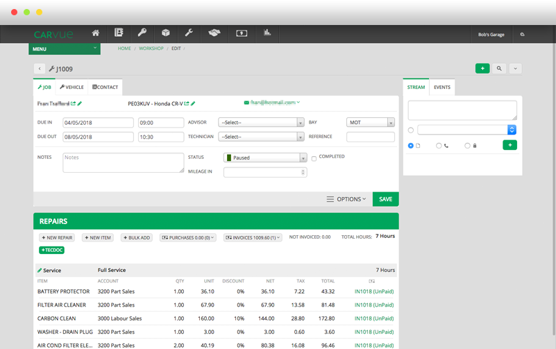 workshop management software ui