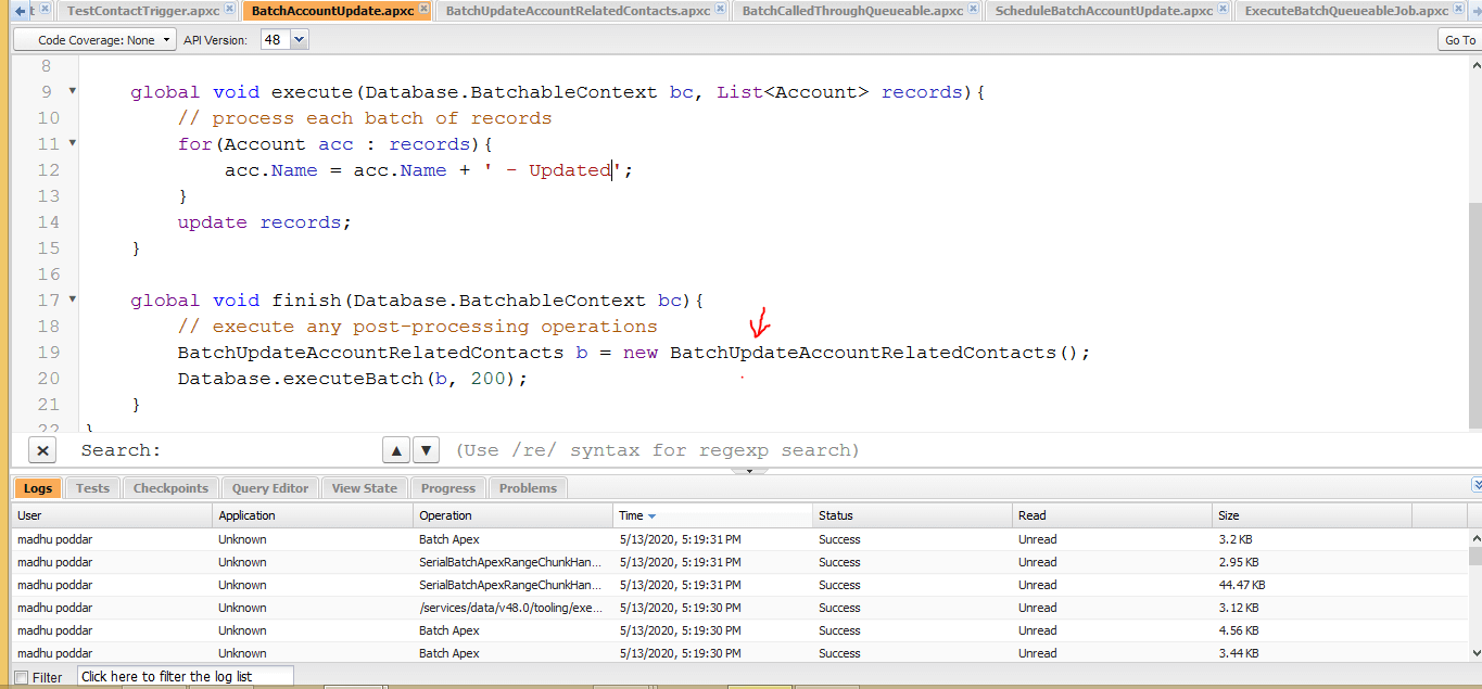 Finish Method of Batch Class