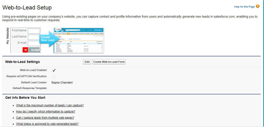 Steps to Create Web-to-lead