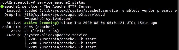8 service apache2 status