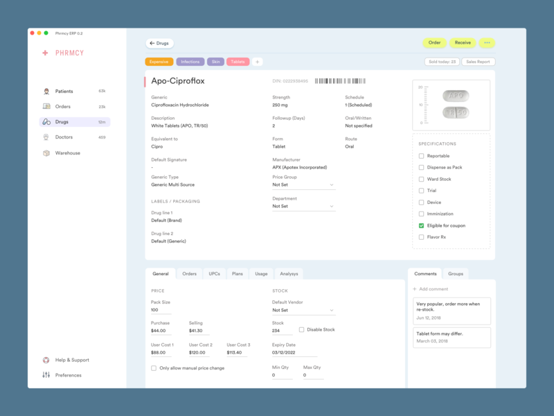 admin panel UI medicine delivery app