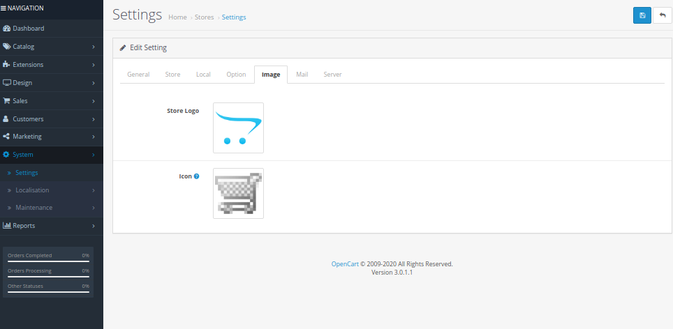 image tab in opencart store settings