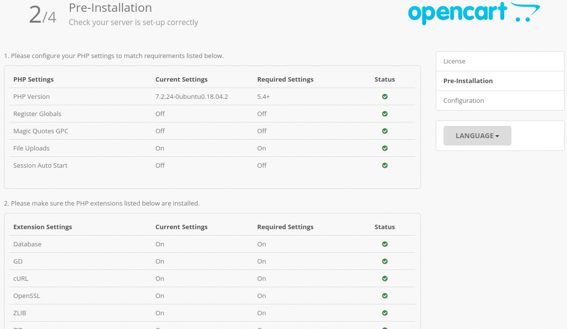 opencart pre installation server check