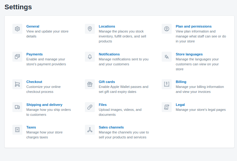 shopify store settings