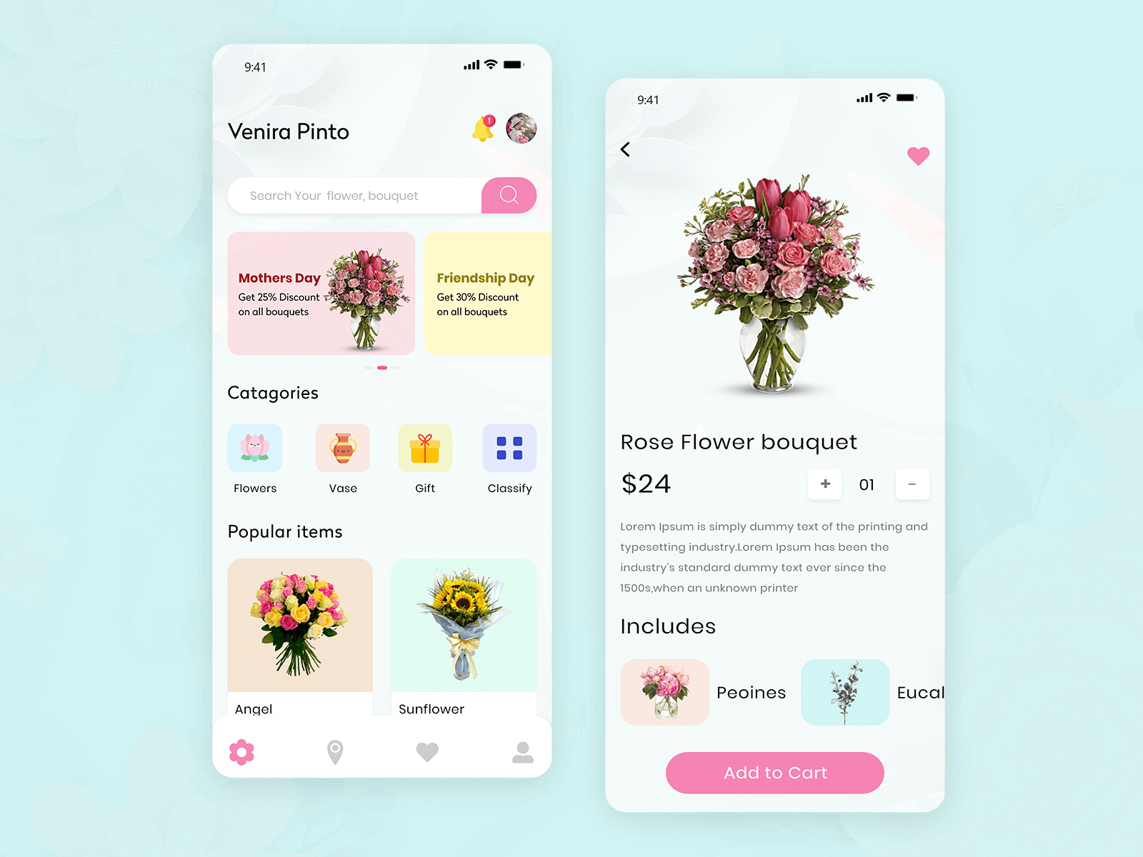 cake and flower delivery app interface