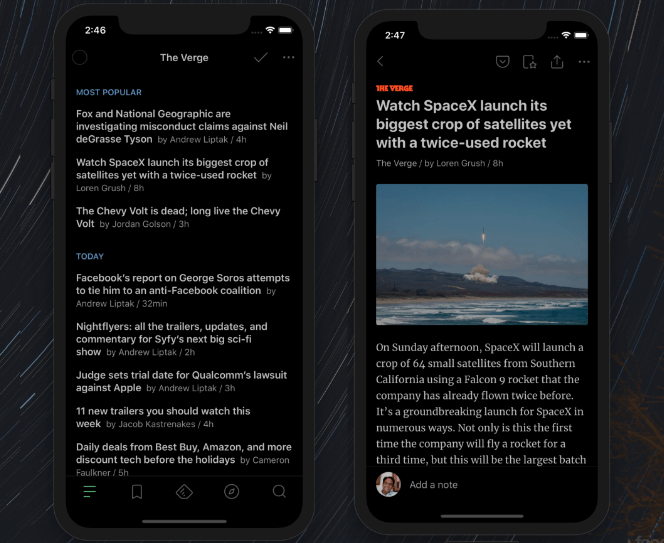 night mode in news app
