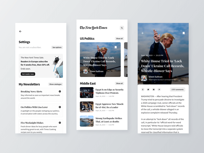 the newyork times news app ui
