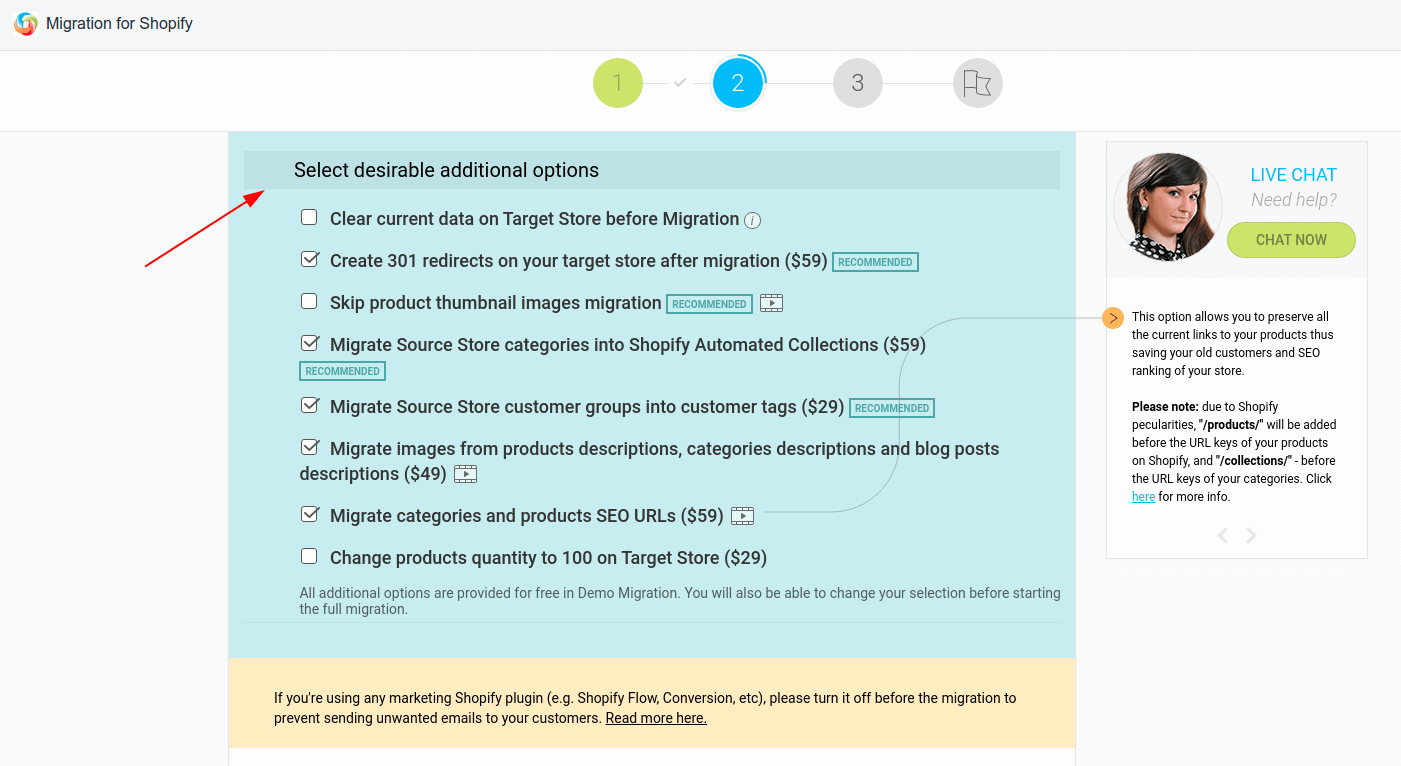 additional options in migration