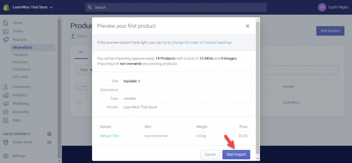 start import to shopify