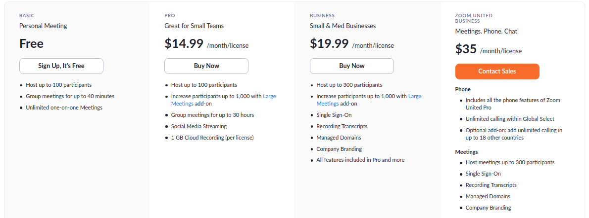 zoom pricing plans