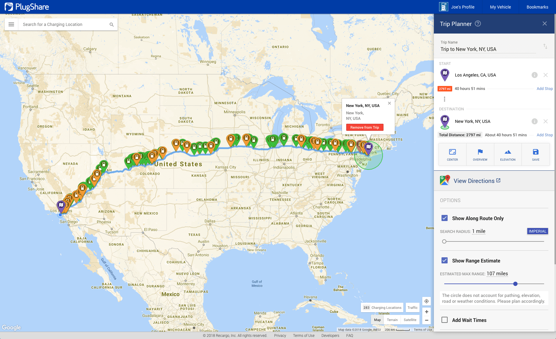 plugshare trip planner for ev owners