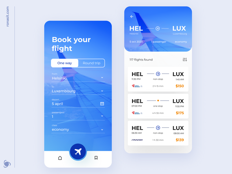 ui of flight booking app