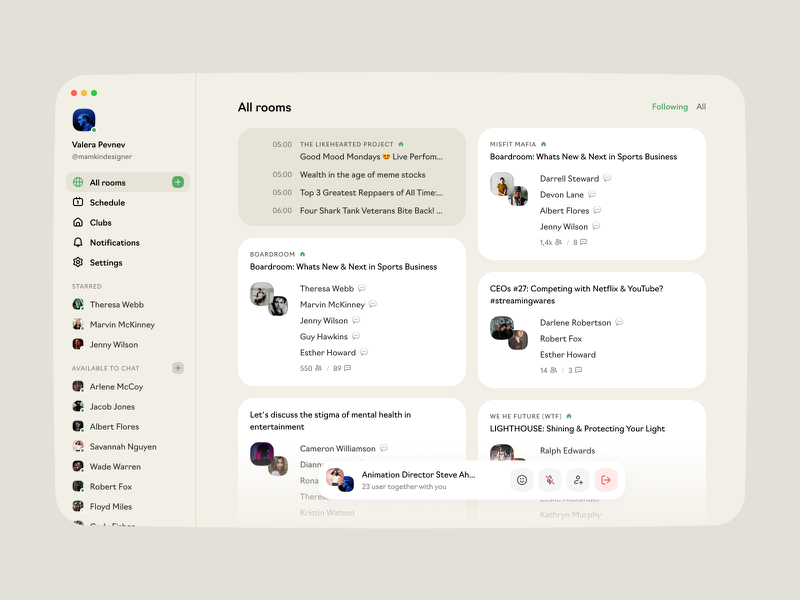 clubhoouse desktop ui ux