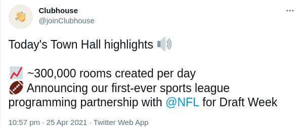 clubhouse stats tweet