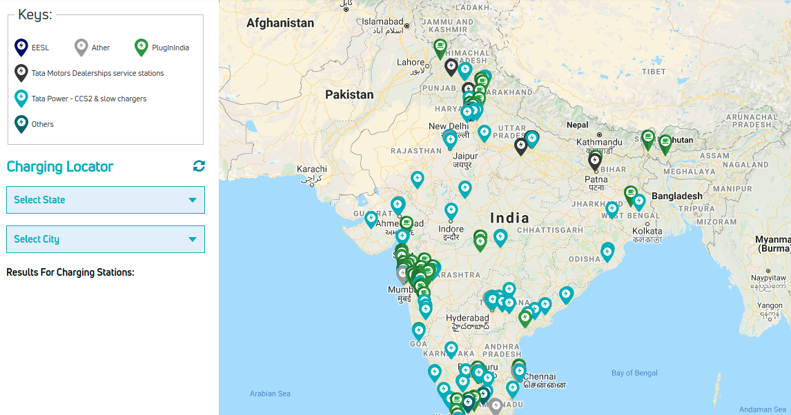 electronic vehicle charging station network in India