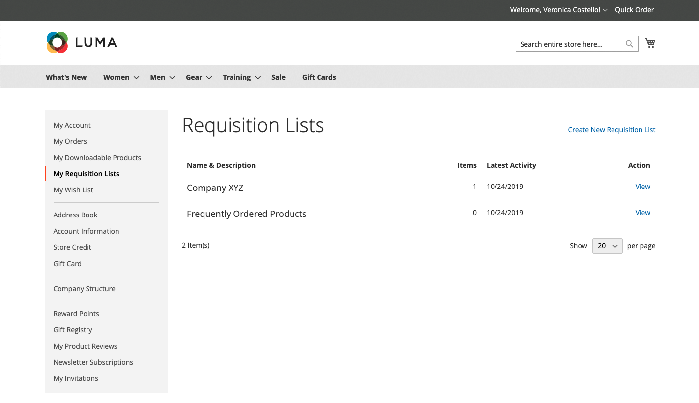 1 b2b Requisition Lists
