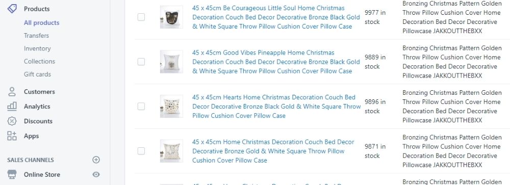 Shopify admin functionalities