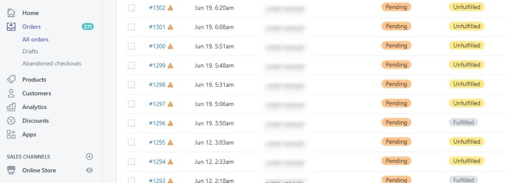 Shopify admin order management