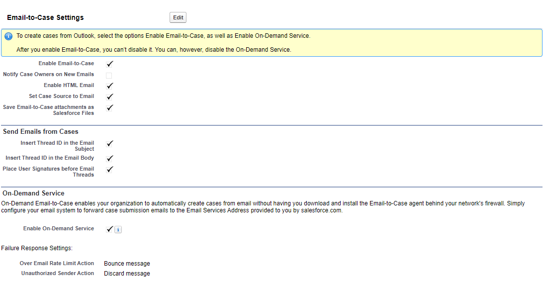 email to case settings