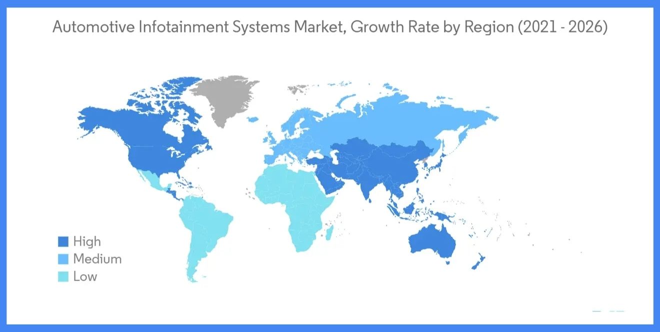 automotive infotainment systems market growth by region 2021 - 2026
