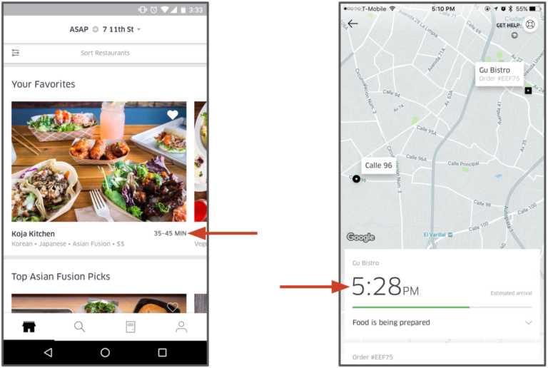UberEATS app estimated delivery time feature