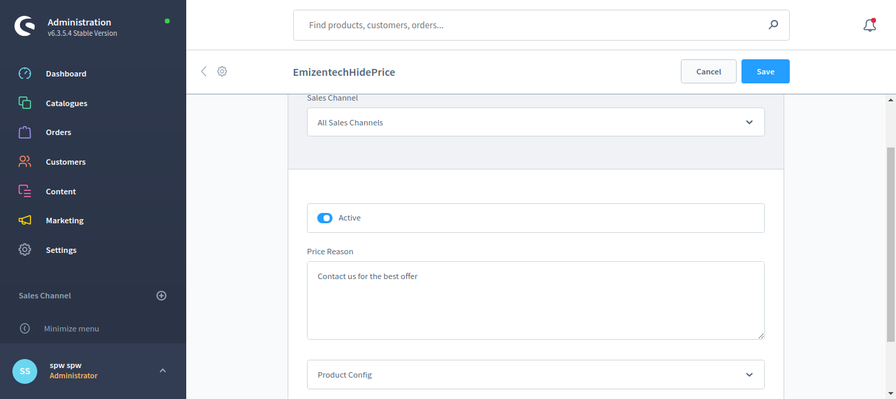 hide product price shopware