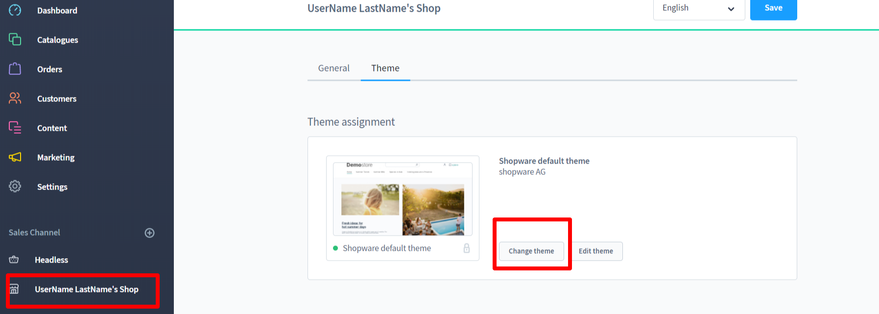 change Shopware theme
