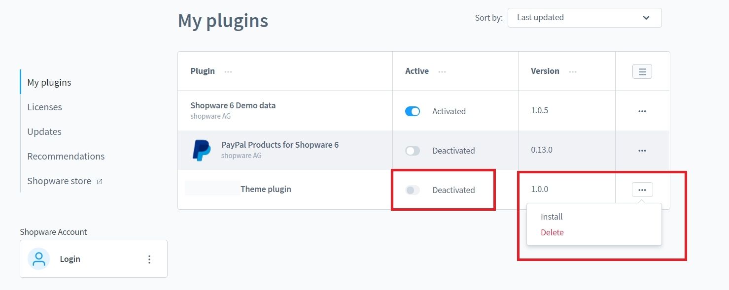 shopware theme install
