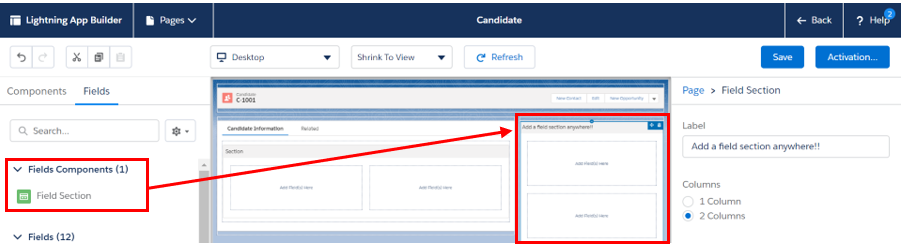 Add fields to a component