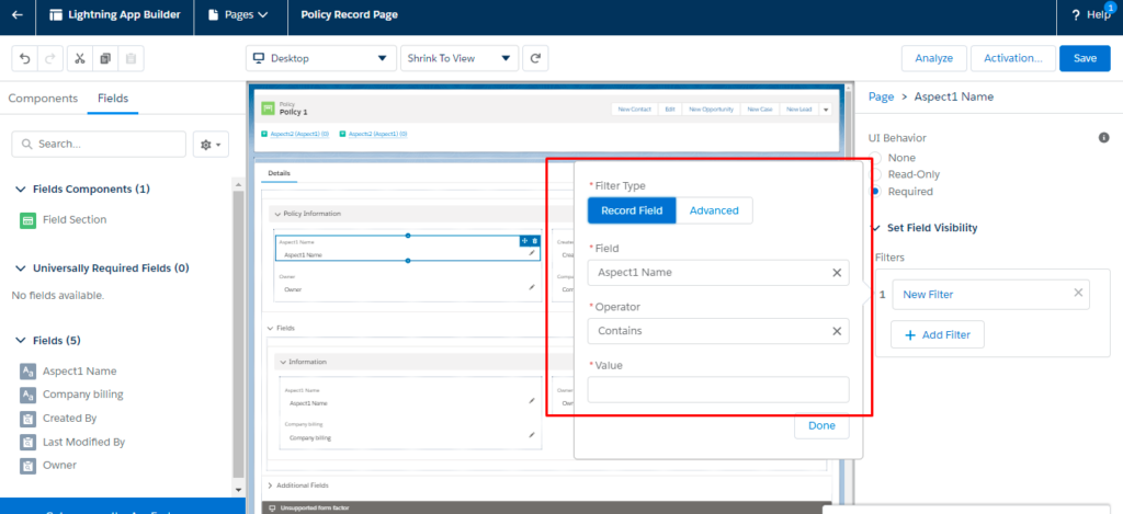  Setting the Fields to Required or read-only fields