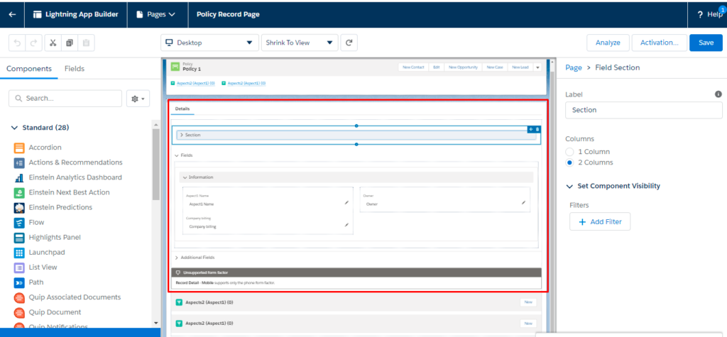 Setting the page layout as Dynamic Forms source
