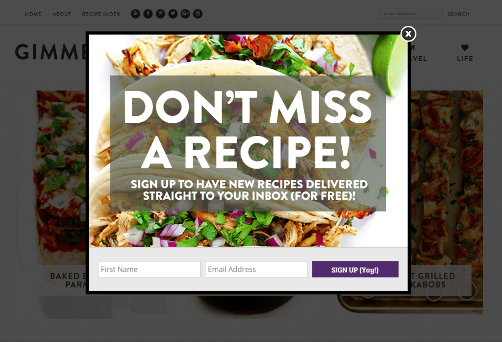 Delicious newsletter signup (Gimme Some Oven)