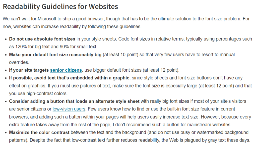 readability guidelines for users