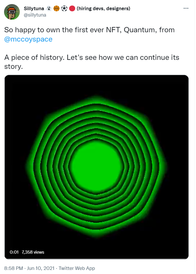 first ever NFT bought by Sillytuna on 10 June 2021