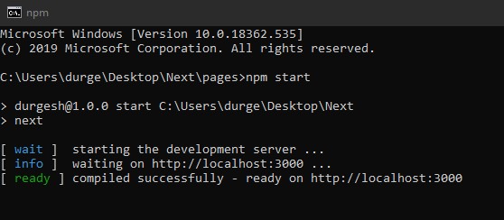 app output of npm start
