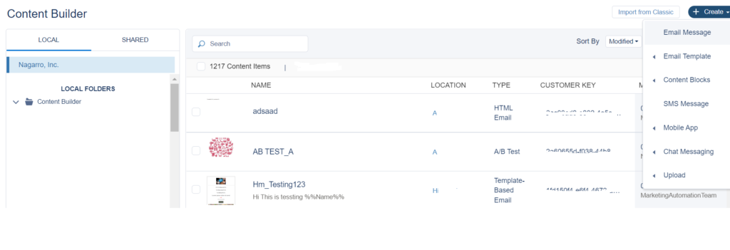 Salesforce Marketing Cloud Content Builder