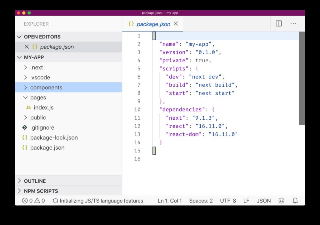 output after running create next app