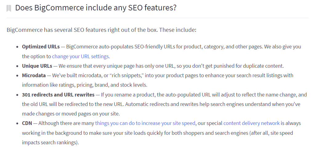 BigCommerce SEO features