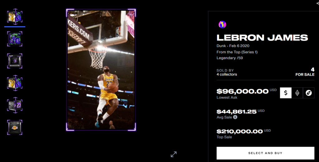 eBron James' slam dunk NFT fetched $208,000 in February 2021