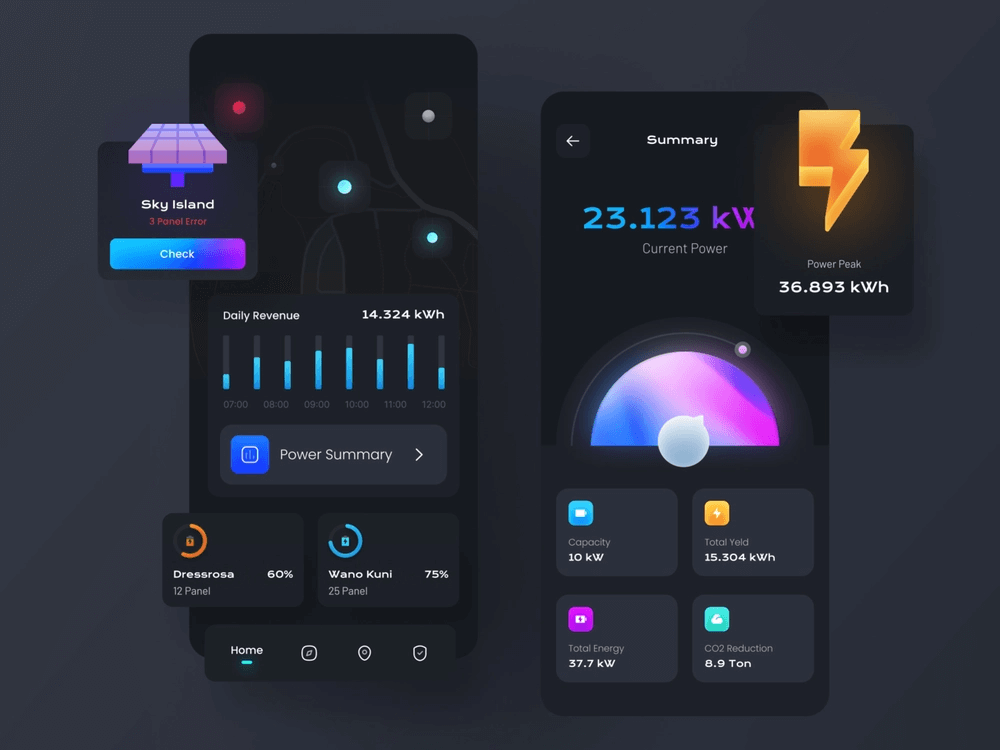 solar panel monitoring app UI UX