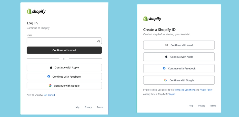 Shopify Login/ signup