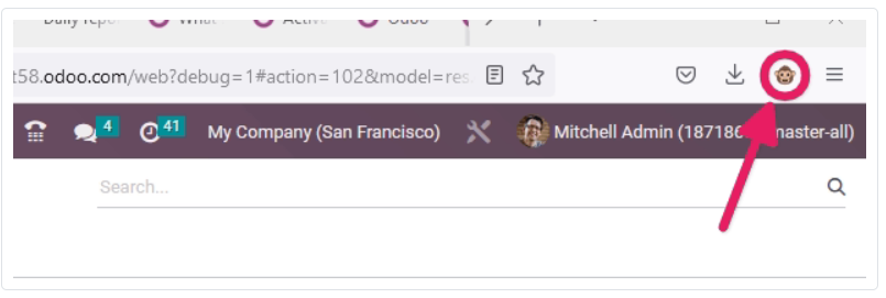 Activate developers mode of odoo 17 Through the Browser Extension